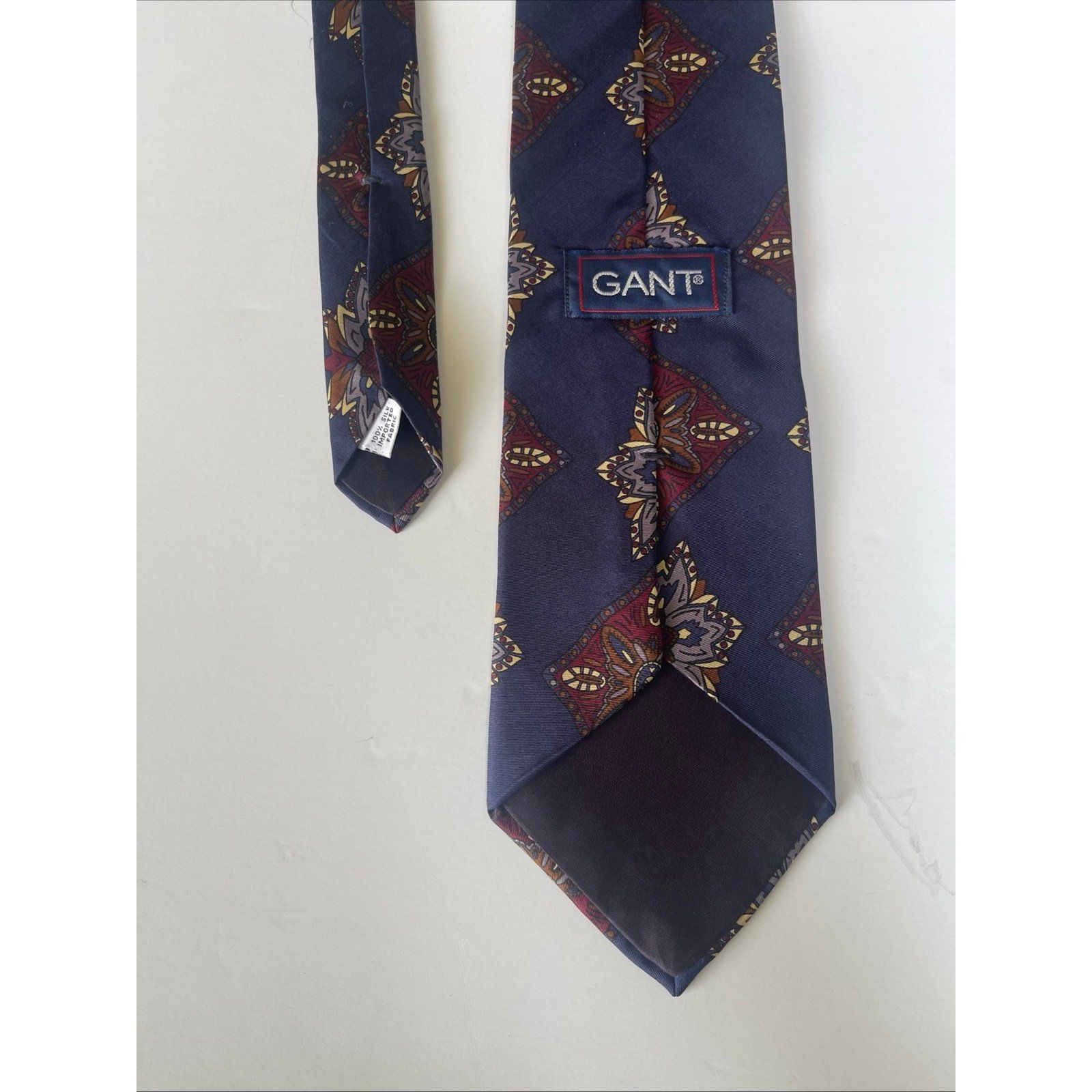 Vintage Gant Men's 100% Silk Tie Paisley Medallion Geometric Navy Maroon Gold Os — image 3 of 6